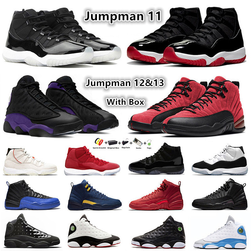 

With Box Jumpman 11 12 13 Mens designer Basketball Shoes Pure Violet Bred Concord Cap and Gown Space Jam taxi Royalty Retro Houndstooth 11s 12s 13s, 41