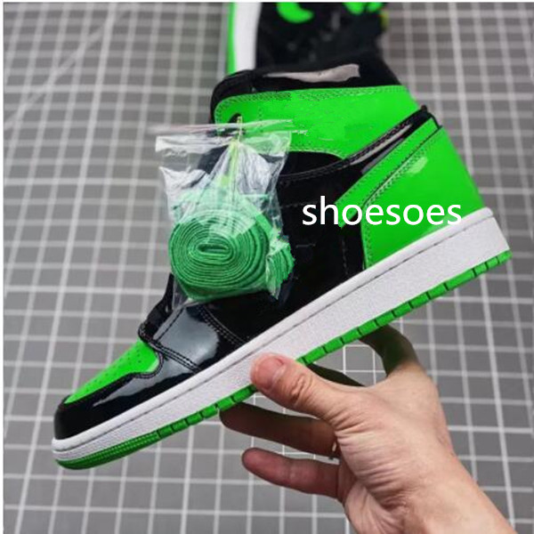 

Brand Shoes 1S high board Basketball 1 man women patent leather fluorescent green Beika blue black red paint finish lard buckle broken alarm light