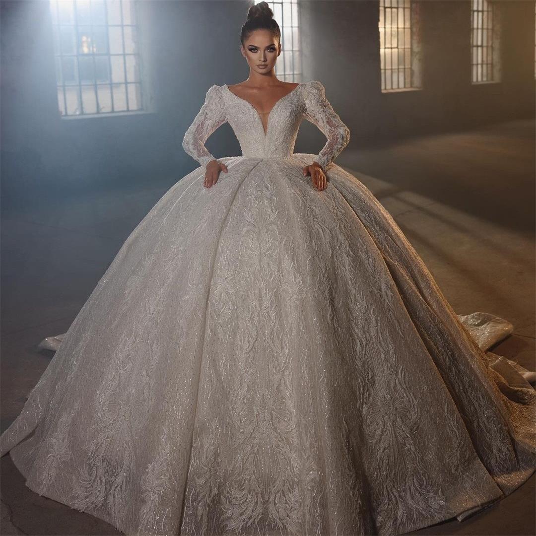 

Vintage Ball Gown Wedding Dresses for Women Empire Bridal Gowns Long Sleeve Lace Up Retro Wedding Robe de Mariage, Fuchsia