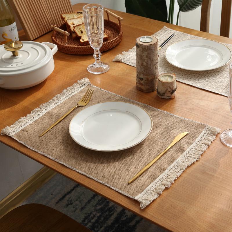 

Mats & Pads 4pcs Jute Tassel Placemat Gourmet Pographing Table Mat Insulation Plate