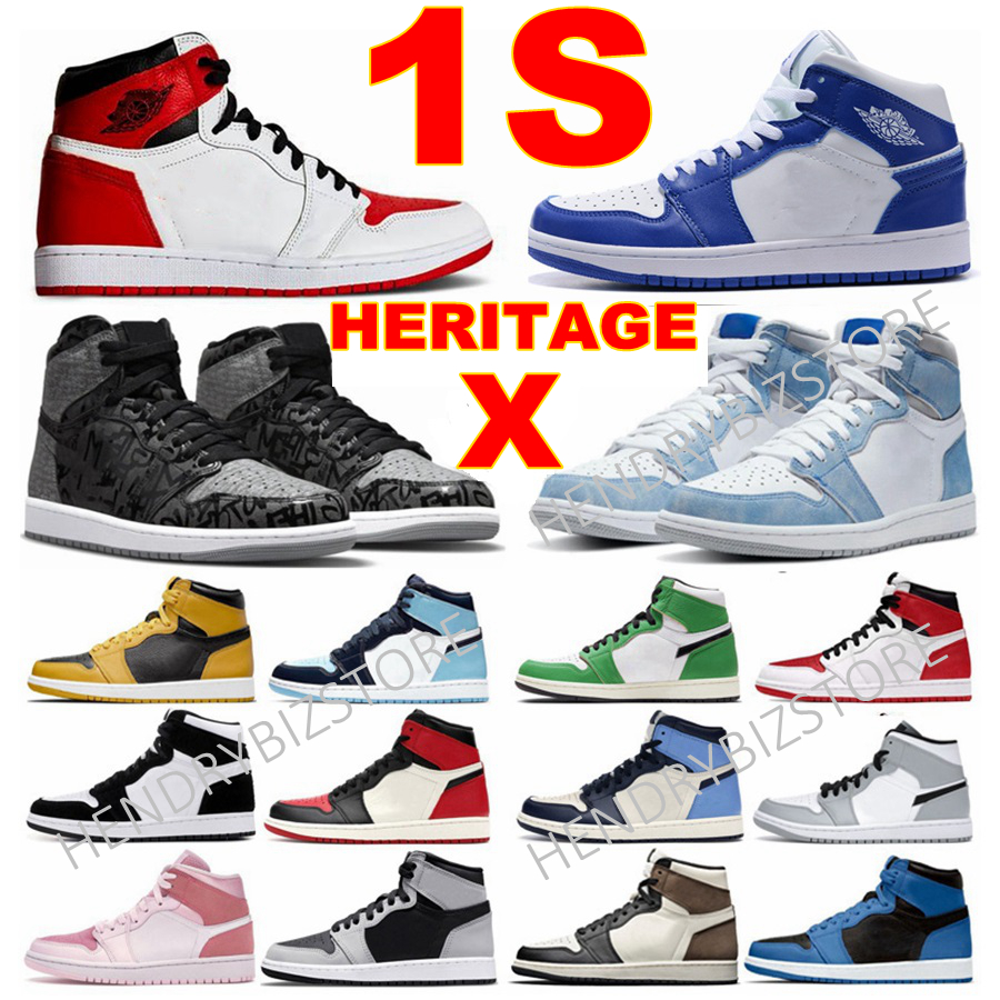 

Newest 1 1S OG Heritage Kentucky Blue Rebellionaire Basketball Shoes Mens Womens George Town Volt Diamond Shorts Bred Patent University Royal Sneakers Trainers, 1 heritage