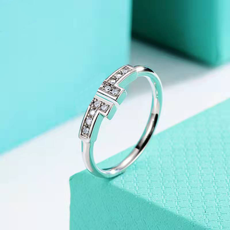 

Luxurys designer T-shaped diamond ring classic fashion high quality women's Gift Silver casual temperament adjustable size is very good
