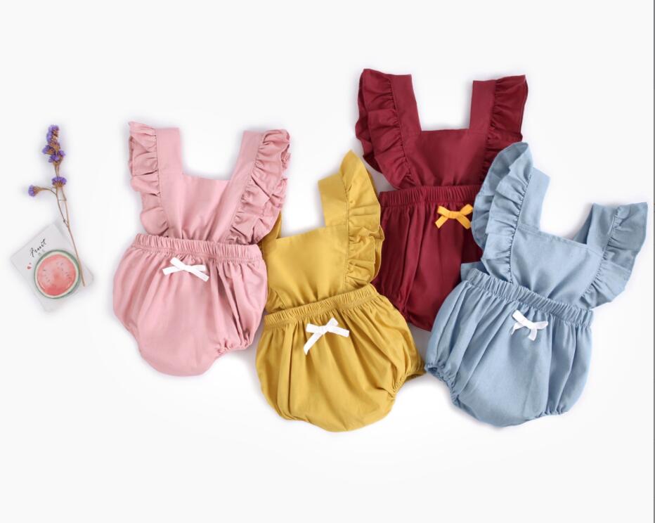 

Bbaby girl clothing romper Square Collar sleeveless solid colors rompers 100% cotton high quality Infant clothes, Blue