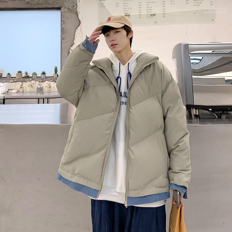 

Men' Down & Parkas Winter Thickened Men Jacket Korean Casual Style To Overcome Fashion Fake Two Loose Cotton Clothes Streetwear Parker Phin, Black