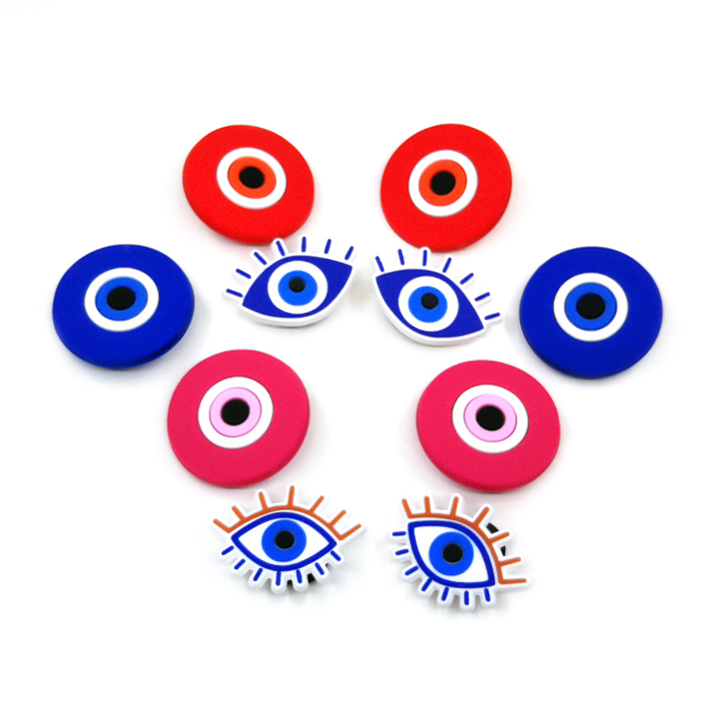 

50pcs/set evil eyes pattern anime croc charm 2D Soft pvc Shoe Buckles accessories cool shoe charms Decorations fit men women garden shoes kids bracelets