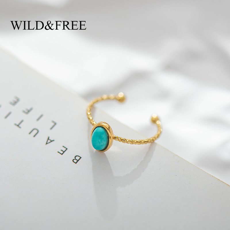 

Wild Free Stainless Steel Gold Twist Rings For Women Oval Blue Stone Thin Circle Open Knuckle Midi Finger Boho Jewelry 220716