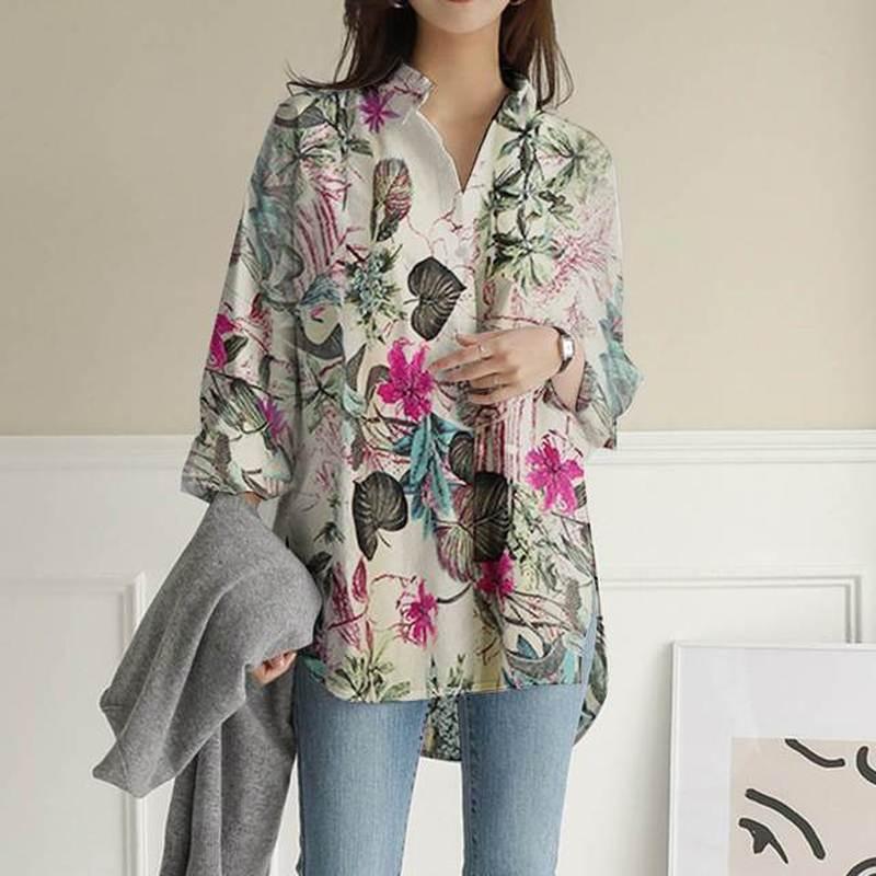 

Women' Blouses & Shirts Shirt Women Oversize Long Sleeves Loose Blouses Fashion Printing Plus Size Linen Blouse Summer Clothes Female 2022, Khaki