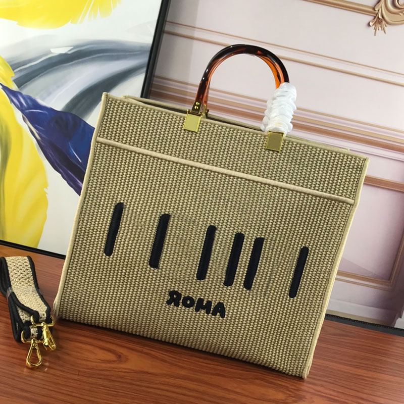 

Weave Tote Bag Sunshine Handbag Women Crossbody Bags Knitting Shopping Handbags Large Capacity Interior Zipper Pocket Wide Shoulder Strap Classic Prints Letter, With box