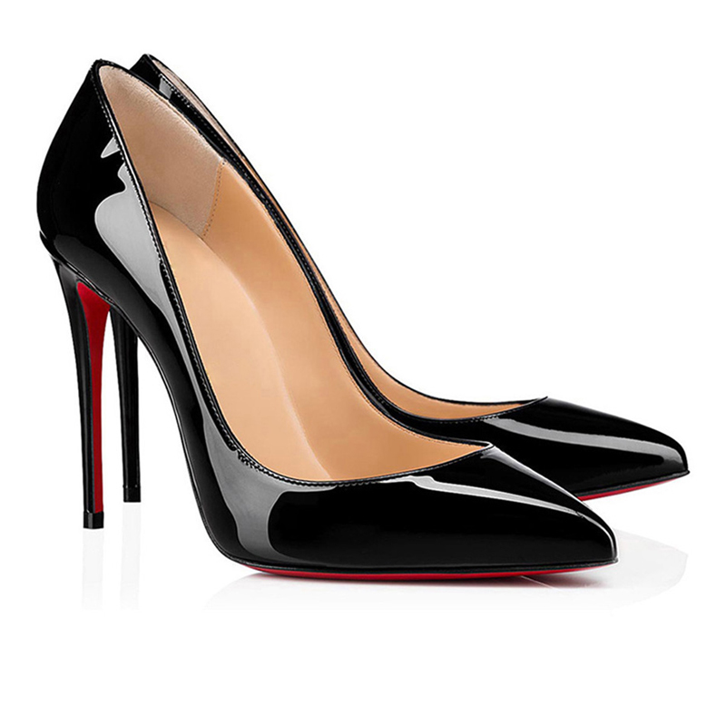 

Fashion Women Red Bottoms Sandals Pumps Comfort Follies Pigalle 100mm Wedding Dress Shoes Black Nude Pointed Toe Patent Leather Classic High Heels Sandal Box EU 35-43, #1