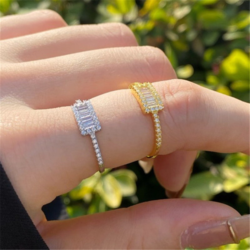 

925 Sterling Silver Rings Rectangle Wedding rings 18K Gold White 5A Cubic Zirconia for Women Party Gift Luxury Jewelry Engagement Bride Dimond ring With Box Size 6-9
