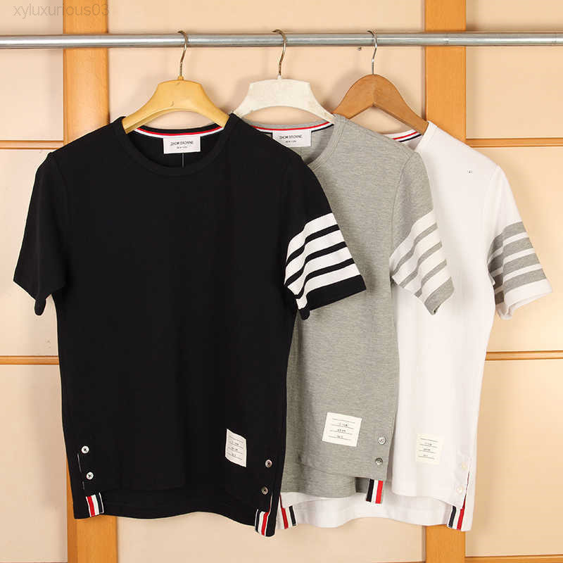 

2022 Tb Brand Summer O-neck Striped Fashion and Tees Men Women Short Sleeve Cotton T-shirts Male, Blue