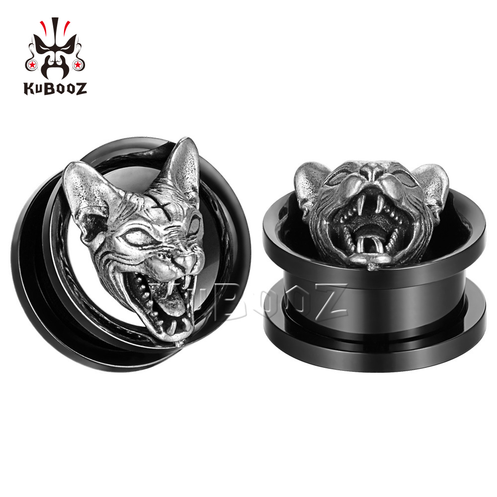 

KUBOOZ Stainless Steel Three-dimensional Cross Cat Head Ear Tunnels Gauges Piercing Expanders Body Jewelry Earring Plugs Stretchers Wholesale 8mm to 25mm 32PCS