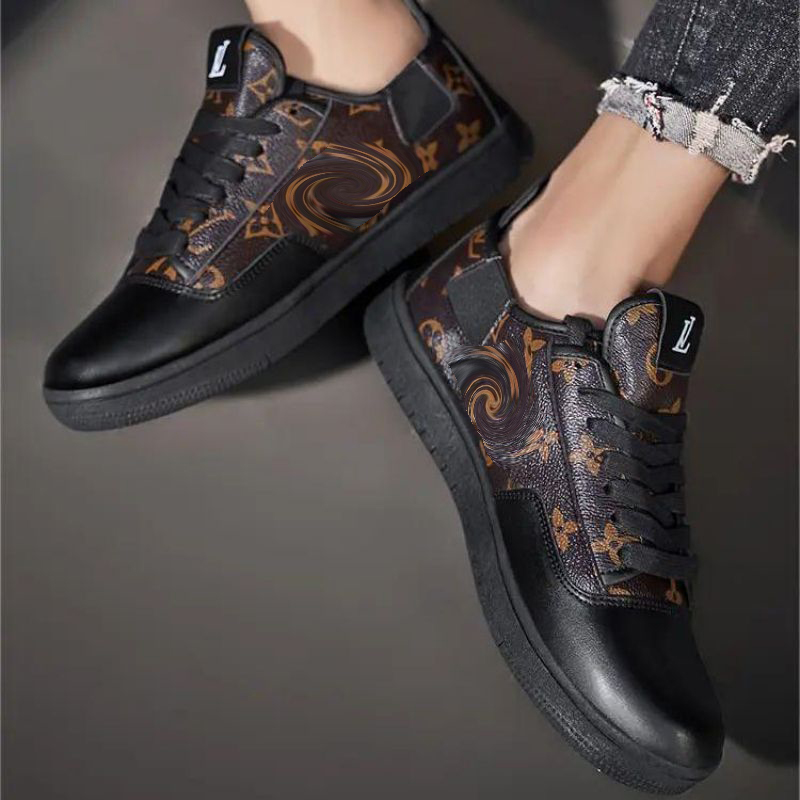 

Men Shoes Pu Leather Print Lace Up Embroidery Round Head Flat Bottom Casual Business Fashion Chaussure Homme DP237, Black