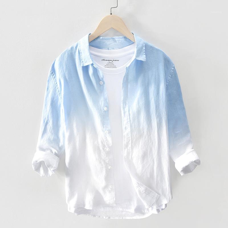 

Style Lapel Hipster Gradient Men's Casual Linen Long Sleeve Shirt734 Shirts, Green