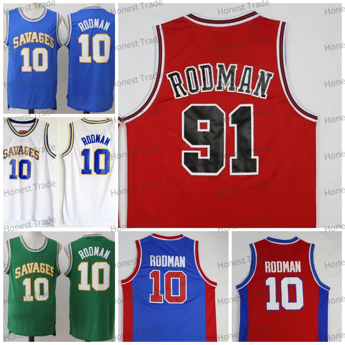 

NCAA Retro Men Dennis 91 Rodman Jersey Savages College 10 Basketball Jerseys Vintage 73 Blue White Yellow Purple Red Black Stitched Throwback, Men jersey