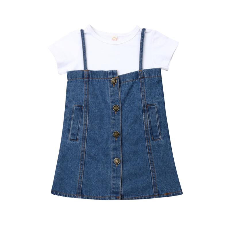 

Clothing Sets 1-4T 2PCS Set Toddler Summer Baby Girl Outfit Girls Cotton Shirt Denim Strap Dress Kid Casual Clothes SetClothing, As pic