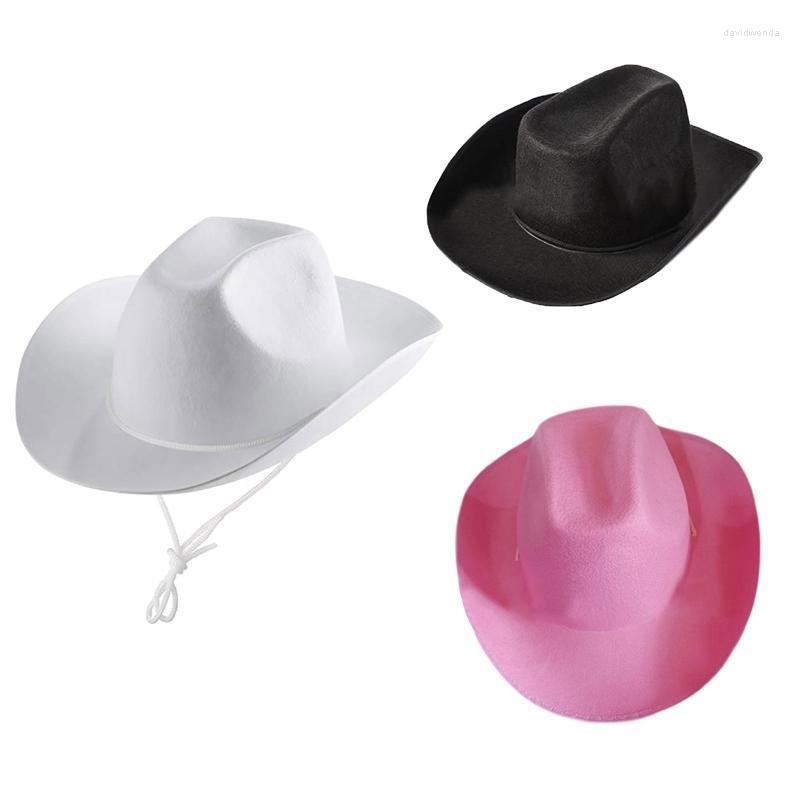 

Berets Unisex Retro Cowboy Hat Western Large Brim Hats Fedora Felt Jazz DropshipBerets Davi22, Pink