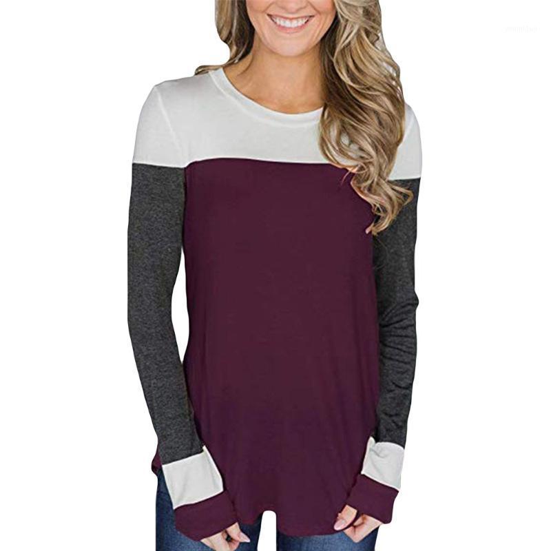 

Blusas Blouse Women' Fashion Casual Color Block Round Neck Long Sleeve Loose Pullover Shirs Tops Female Plus Size Blouses & Shirts, Army green