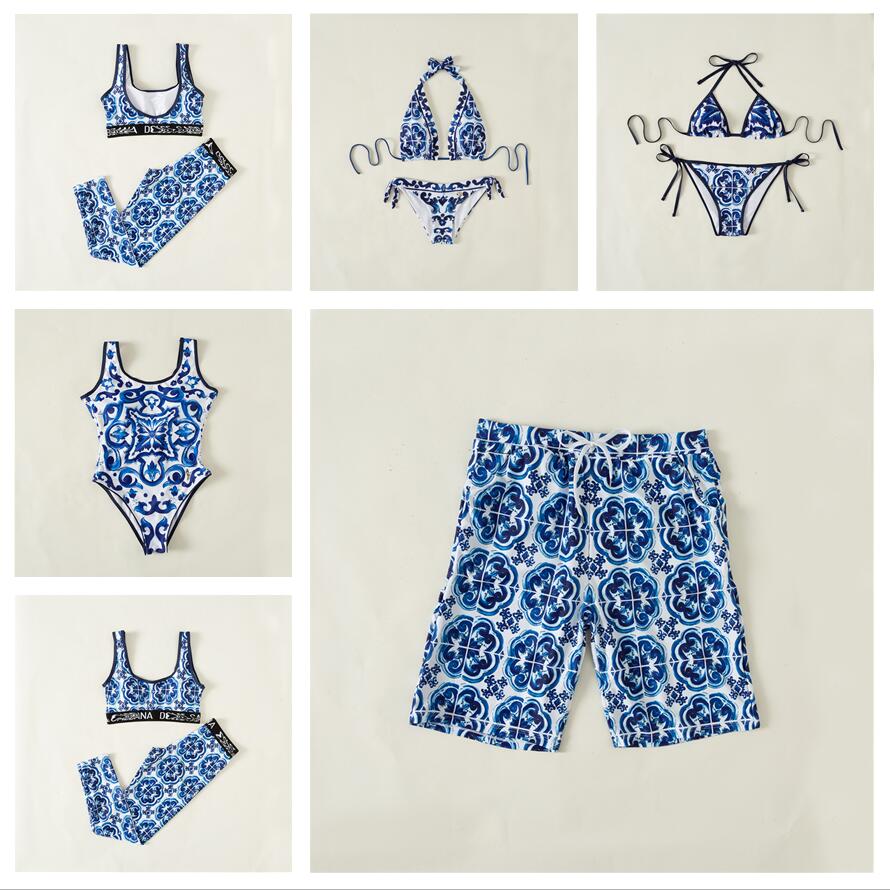 

Printed Blue Flower Designer Bikini Textile Swimwear Swim Trunks Style Woman Swimwear Brand Letter D Swimsuit Yoga Cloth HT1597 HT1596, As picture