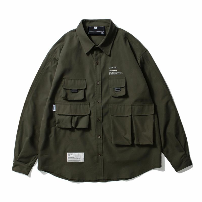 

Men's Casual Shirts Tactical Shirt Men Oversized Streetwear Hip Hop Long Sleeve Black White Plus Size Cotton Button Up BlouseMen's