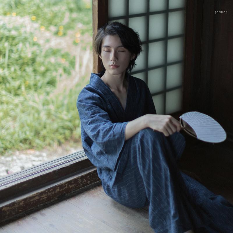 

Ethnic Clothing Japanese Men Kimono With Obi Samurai Robe Bathrobe Retro Traditional Male Harajuku Haori Yukata Asian Clothes