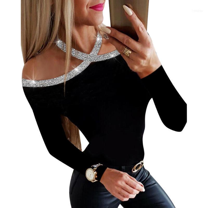 

Long Sleeve Shirt Blouse Tops For Women Autumn Drilling Black Lady Blouses And Hollow Out Female Tee Shirts Camicette D25, Black 2