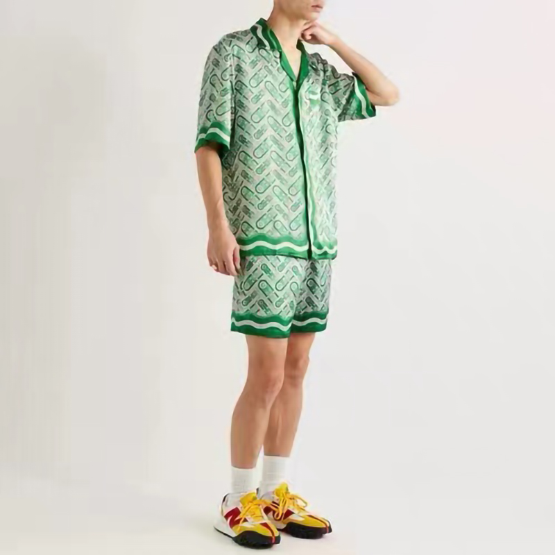 

22SS Casabblannca Green Shade Pineapple Shirts Tee Shorts Suits Man Women Fashion Summer Beach Vacation Hawaii T-shirts Short Pants Set High End Sportwear TJAMTZ003, Green tee