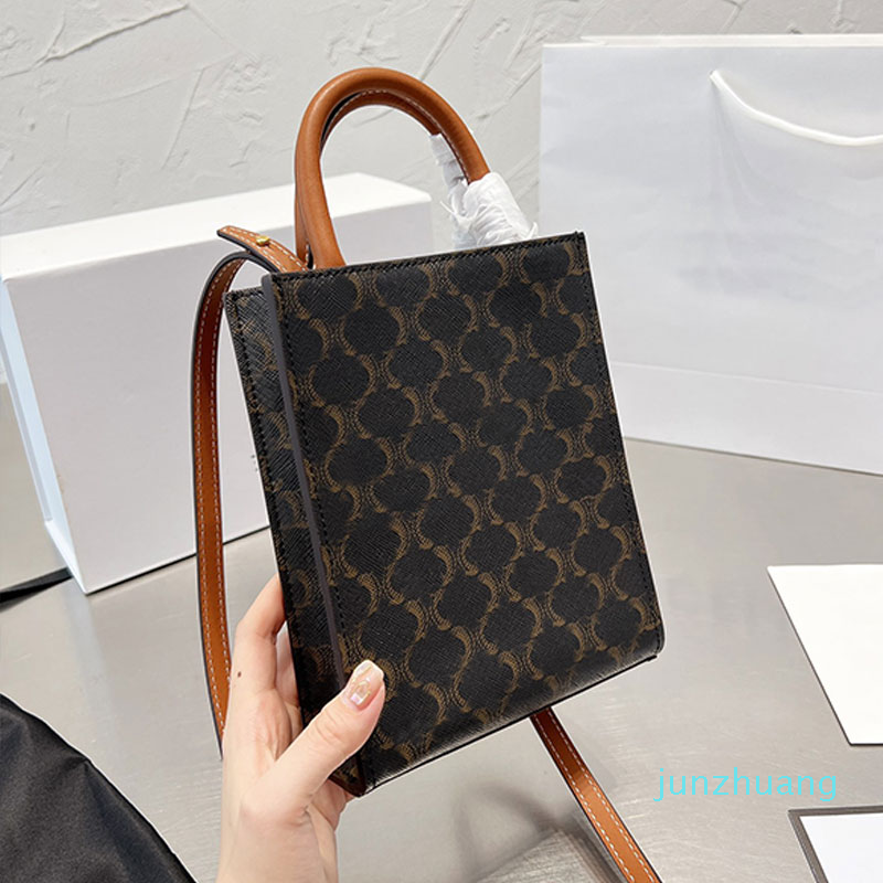

Mini Tote Bag Handbag Canvas Totes Women Shop Bag Open Crossbody Bags Top Handle Classic Lettered Printing Genuine Leather Removable Strap, 18cm