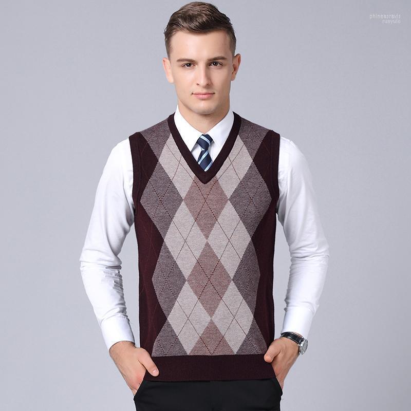 

Men' Vests High Quality Male PatchworK Color Wool Sweater Vest Autumn Winter Men Argyle Pattern Sleeveless Cashmere Phin22, Gray