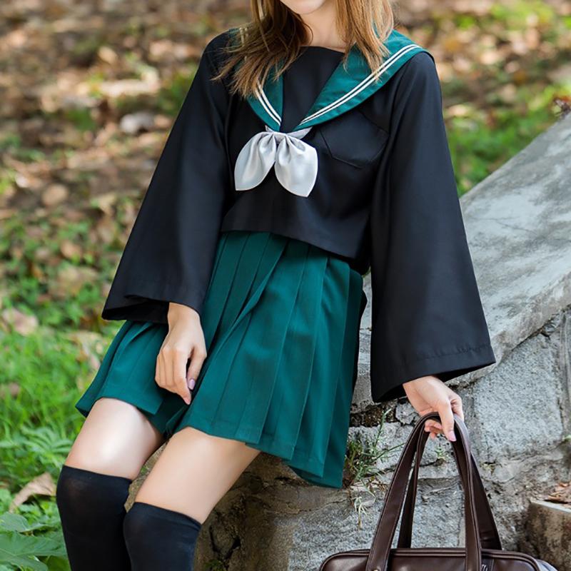 

Clothing Sets Long Sleeve Japanese Spring Autumn Student JK Uniform Dark Green High School Colleage Girl's UniformClothing, Package a