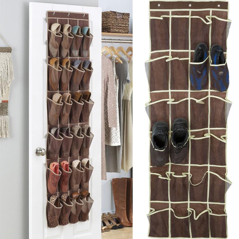 

Storage Bags 24 Pocket Over The Door Shoes Organizer Rack Hanging Space Save Hanger Behind Free Nail Bedroom