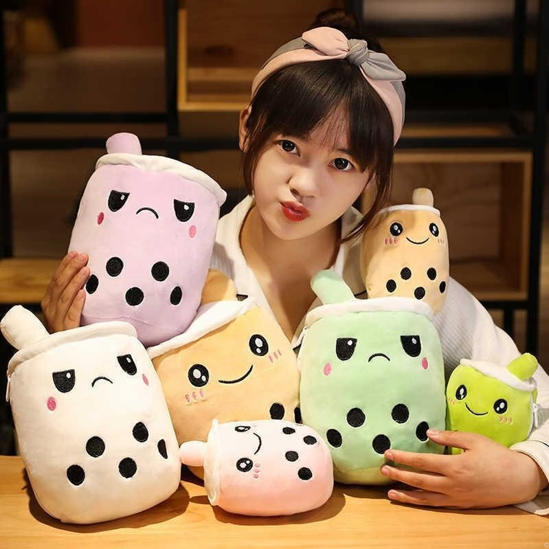 

2022 Kawaii Reversible Boba Plush Toys Double-sided Bubble Tea Soft Doll Stuffed Two-sided Boba Milk Tea Toy Xmas Gifts for Kids