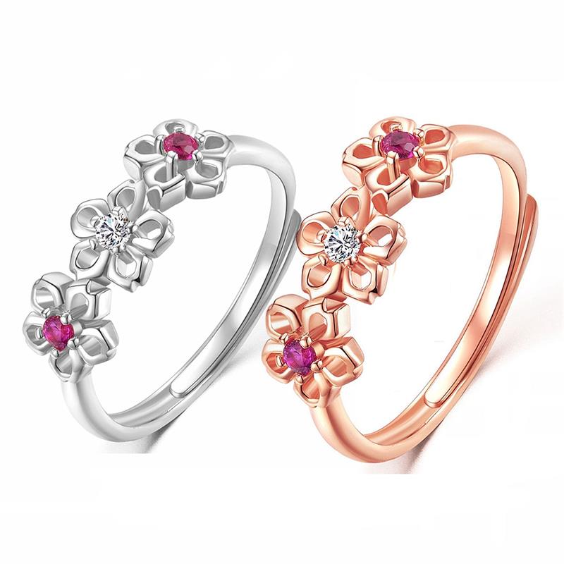 

Hot selling accessories clover ring rose gold plated rose gold blooming plum ring Europe and America flower women's ring