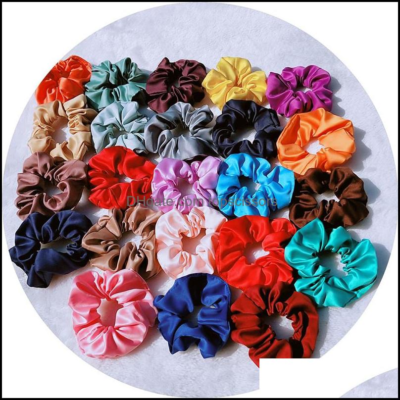 

Hair Accessories Tools Products Women Mticolor Silk Scrunchie Elastic Handmade Hairbands Ponytail Holder Hairband Headband 35 Colors Drop