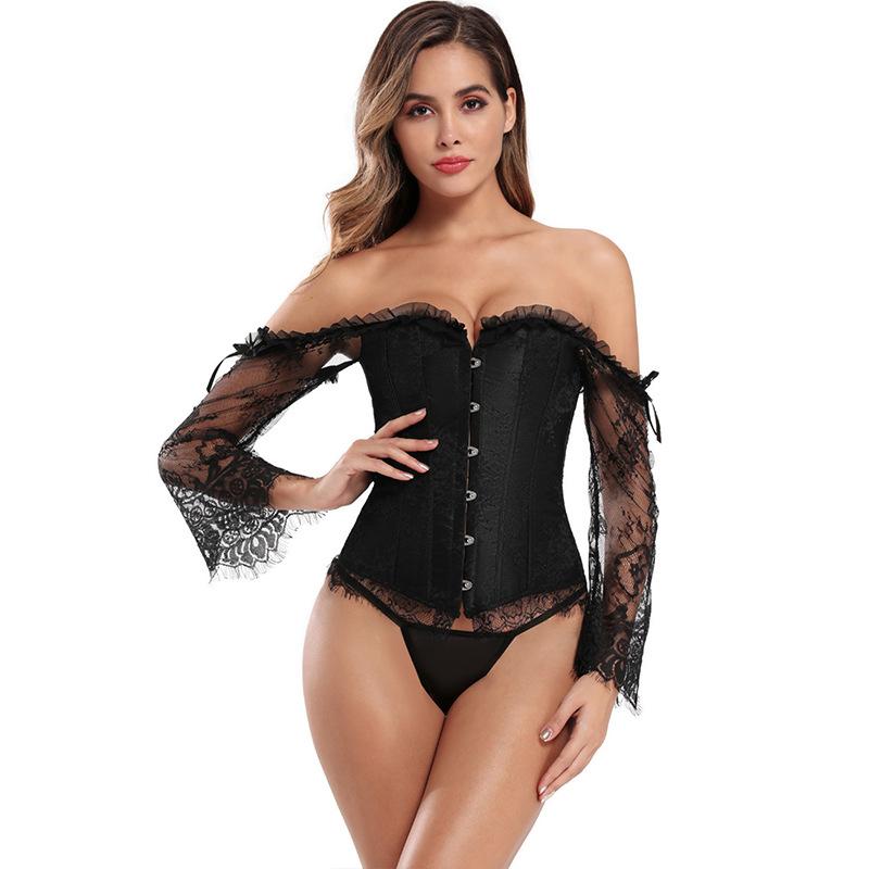 

Bustiers & Corsets Corset Tops For Women With Sleeves Vintage Style Victorian Retro Burlesque Lace And Vest Fashion RedBustiers, Black