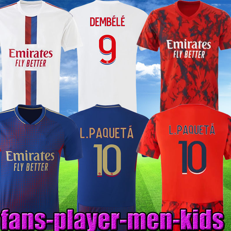 

22 23 Maillot Lyon Soccer Jersey Fans player version TOKO EKAMBI CHERKI AOUAR HOME L.PAQUETa DEMBELE Denayer Ndombele Kadewere home white fourth football shirts top, 22 23 home
