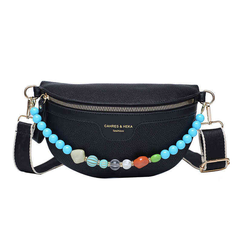 

Fanny packs Fashionable Pearl Chain Chest Bag Women's Shoulder Bag Women's Diagonal Waist Bag Versatile Ins Small PURSE 220627, Black
