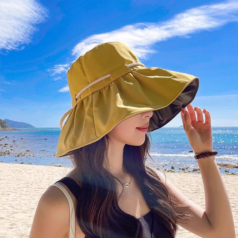 

Wide Brim Hats Casual Big Edge Sun Women Summer UV Protection Beach Hat Sunscreen Bucket Dome Outdoor Fishing Cycling CapWide, Black