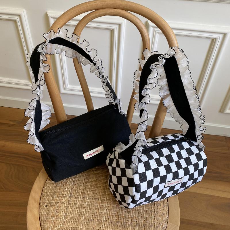 

Evening Bags French Shoulder Canvas Lace Bag Armpit Hand Carry Portable Checkerboard Small Zipper High Quality DesignEvening