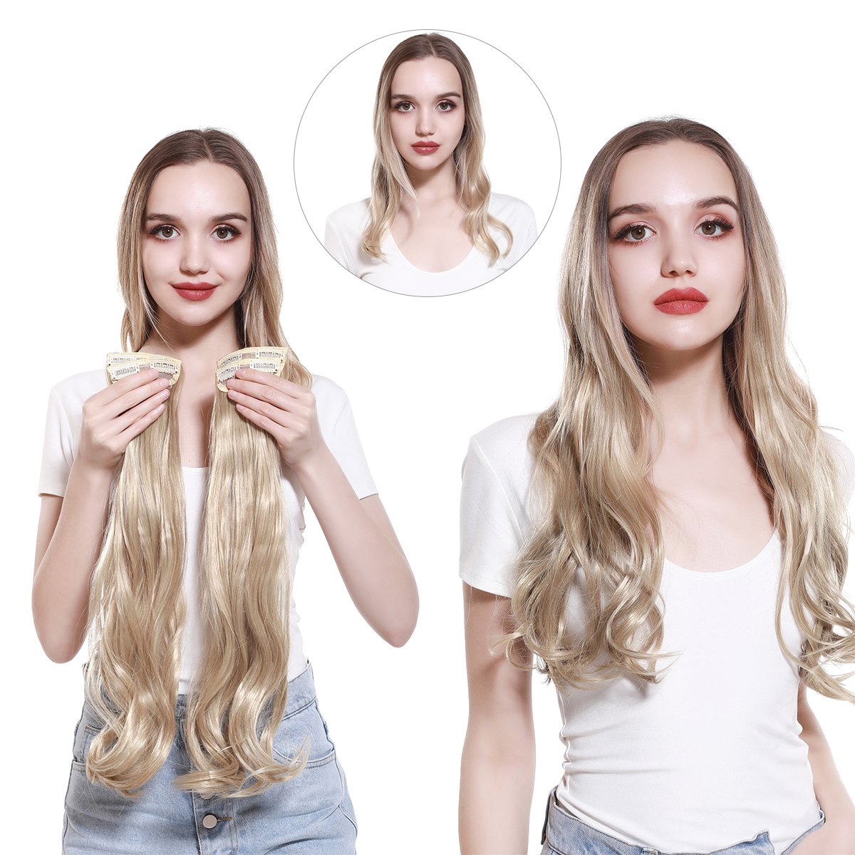 Costume Accessories Synthetic Hair Clip In Hair Extension Clip 16&quot 20&quot 24&quot Long Wavy Curly 4Pcs Natural Hair Extension Fake-image-772575526