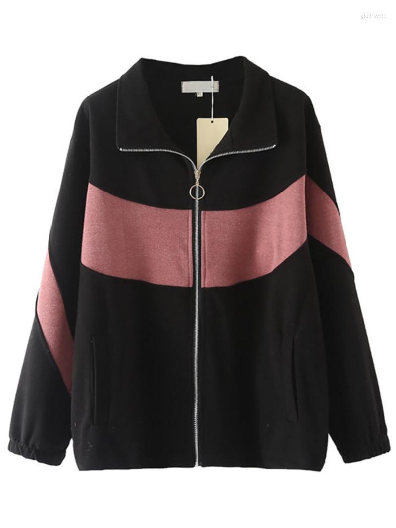 

Women's Plus Size Outerwear & Coats Women Clothing STAND Casual Pockets Patchwork Color STANDARD Zipper OuterwearWomen's Glad22Women's, Brown