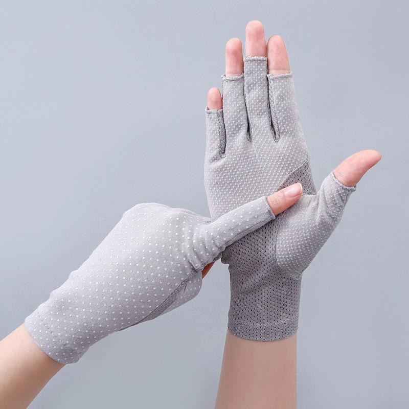 

Five Fingers Gloves Summer Half Finger Women Sports Cotton Non-Slip Drive Cycling Sunscreen Short Fashion Personality Dots Anti-UV Thin