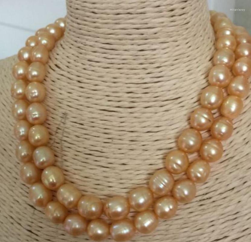 

Chains Fashion Jewelry Two Rows 10-11mm South Sea Baroque Gold Pearl Necklace 18inchChains