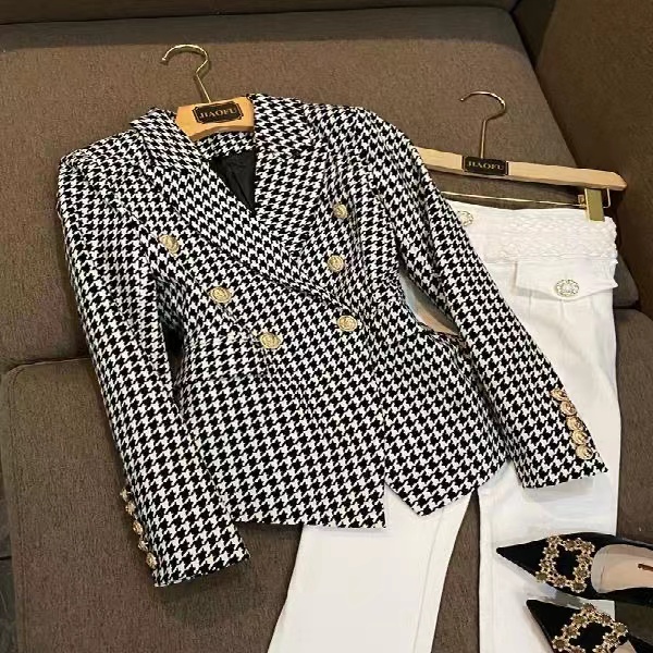 

B104 Womens Suits & Blazers Tide Brand High-Quality Retro Fashion designer Presbyopic Maze Series Suit Jacket Lion Double-Breasted Slim Plus Size, Black