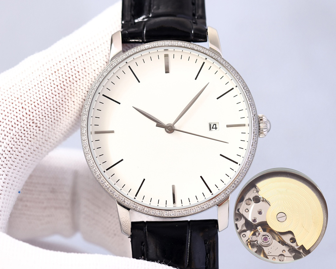 

Men's Watch Mechanical Self-Winding Movement Glass Mirror Leather Strap Stainless Steel Case Ceramic Dial Diameter 42, Split