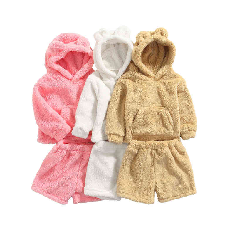 

Citgeett Autumn Kids Toddler Baby Girls Boys Winter Outfits Long Sleeve Solid Color Plush Hoodie And Shorts Clothing Set J220712