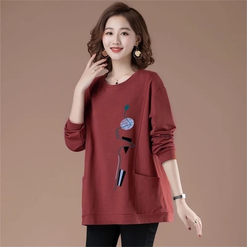 

O Neck T Shirt Woman Autumn Long Sleeve Plus Size T-shirt Loose Korean Style Oversized Printing Women s 220401, 07