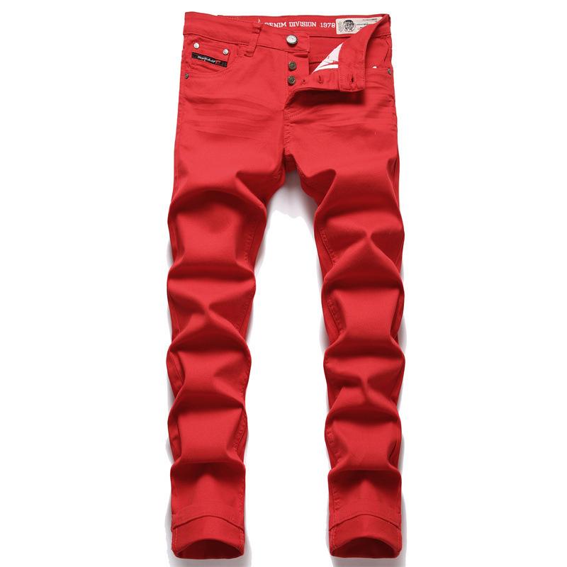 

Men's Jeans Men's Red Simple Trend Stretch Slim Pants Mid-Waist Fashion Embroidery Premium Brand Street Hip Hop ClothingMen's