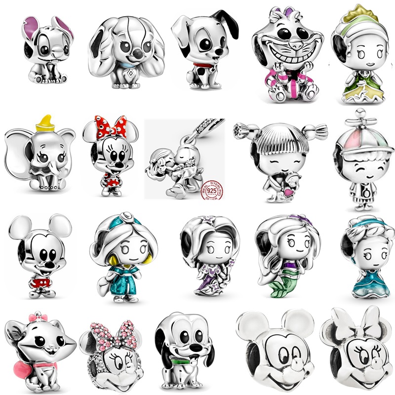 

New 925 Sterling Silver Charm Loose Beads Beaded Fashion Mouse Princess Original Fit Pandora Bracelet Pendant DIY Women's Jewelry Gift