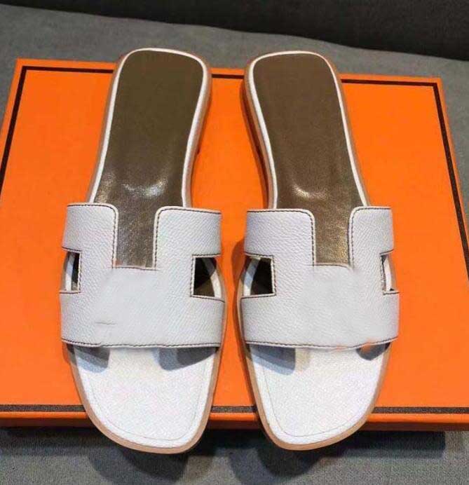 

Designer shoes lady flats Sandals Genuine Leather H Women Slippers Summer luxury Flat Slides Ladies Beach Sandal Party Wedding Oran Slipper
